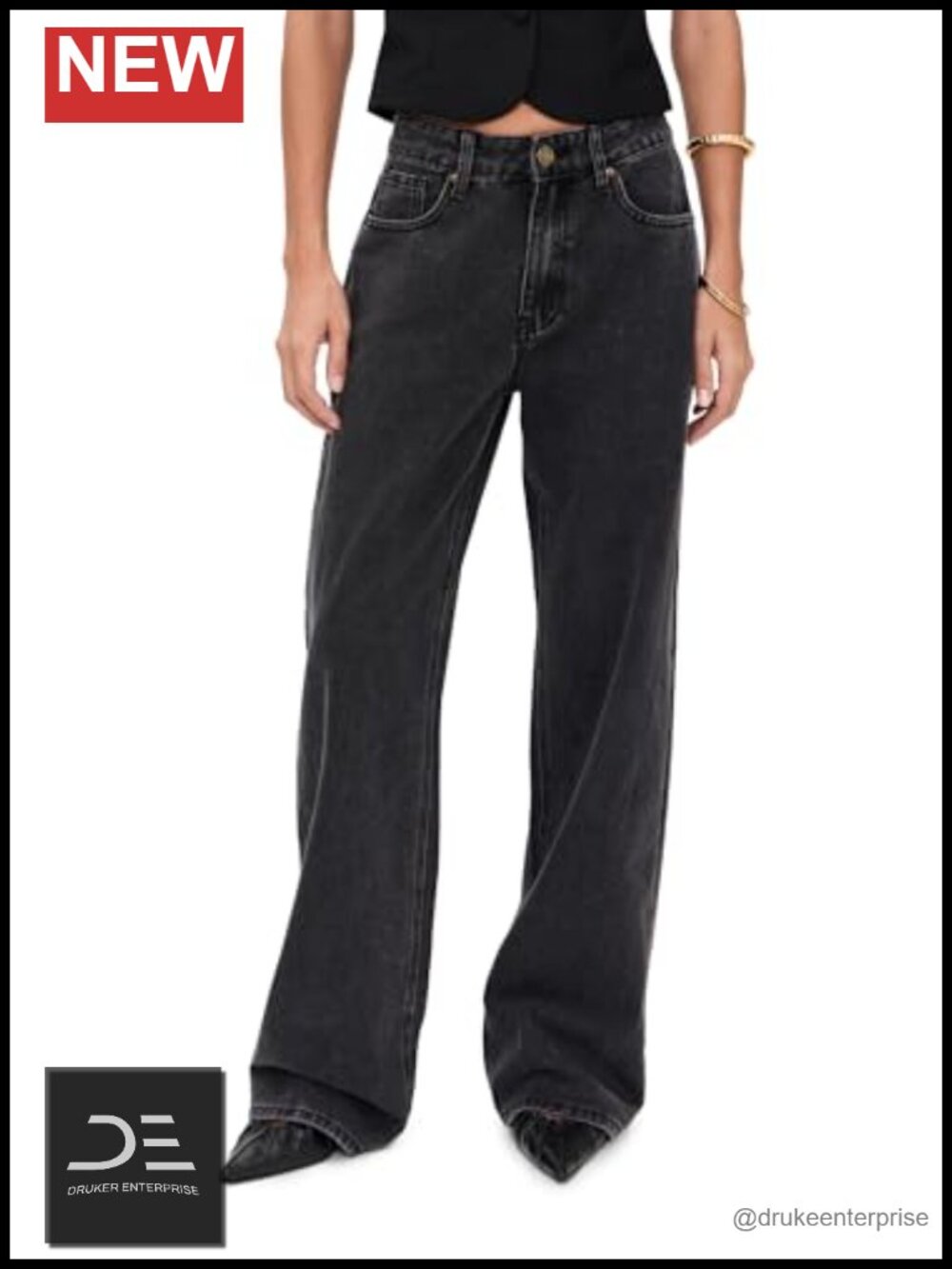 Rising Wide-Leg Mid-Rise Jeans 100% Cotton Non-Stretch 5-Pocket